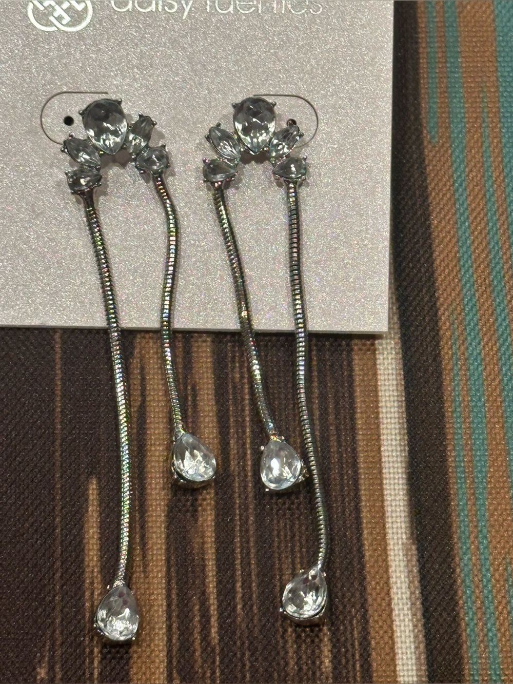 Daisy Fuentes Silver Crystal Drop Earrings - Clear